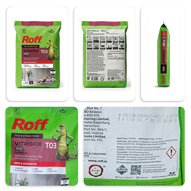 Roff T03 VFA Tile Adhesive, Grey, 20 Kg Bag